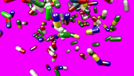 Pills-drugs-capsules-falling-slow-motion-closeup-DOF-4K